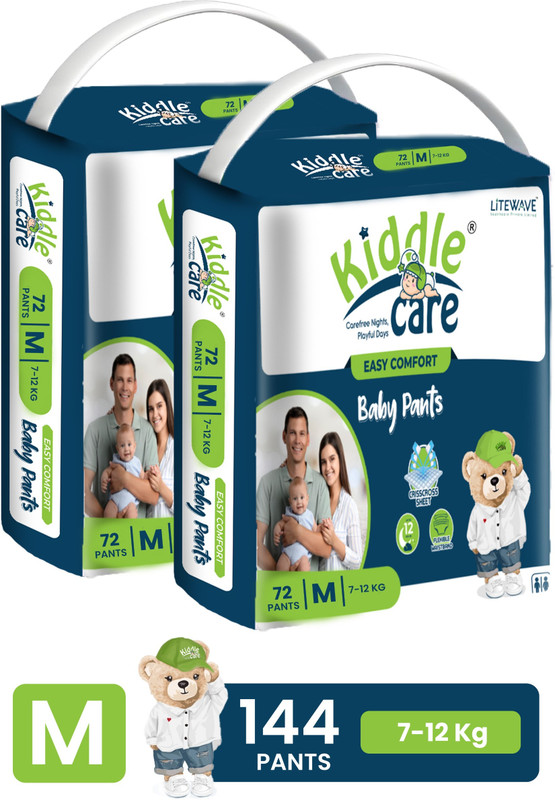 Kiddle Care Baby Diaper Pants Up to 12Hrs Protection | Medium (M) | 7-12 Kg | Pack of 2 - M(144 Pieces)