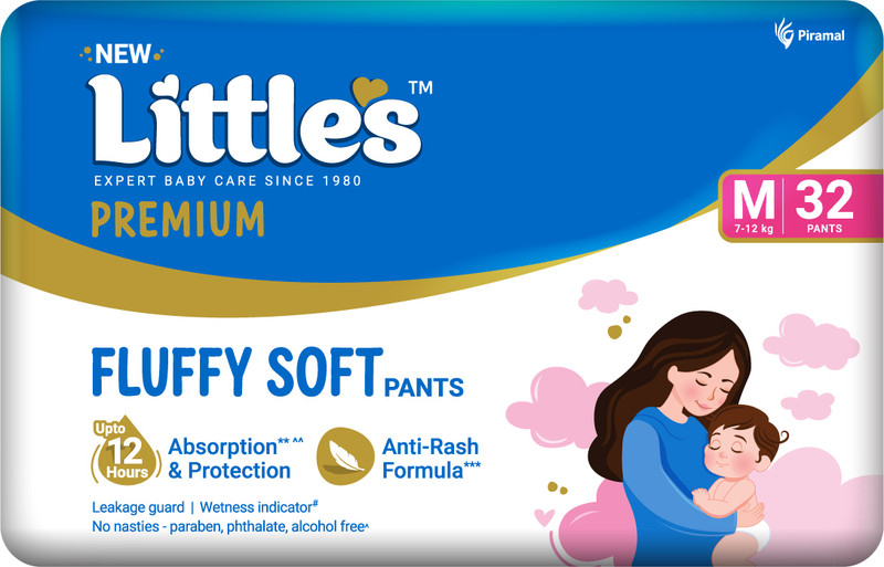 Little's Comfy Baby Pants Diapers with Wetness Indicator and 12 hours Absorption | Medium - M(32 Pieces)