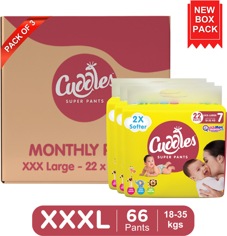 Cuddles - Super Pants Baby Diaper 2X Softer Super Dry Comfort Quick Max Absorption Upto 12 Hrs - XXXL(66 Pieces)