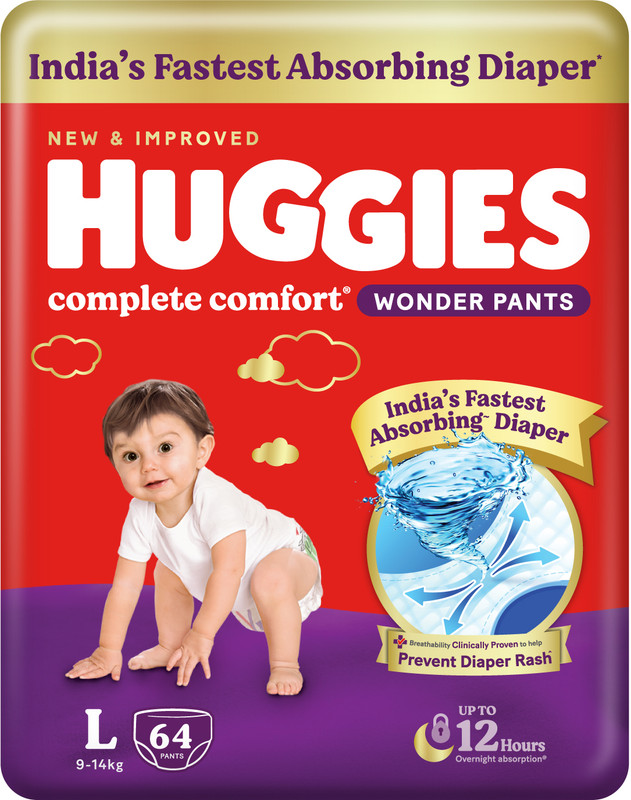 Huggies Complete Comfort Wonder Pants, India's Fastest Absorbing Diaper | - L(64 Pieces)