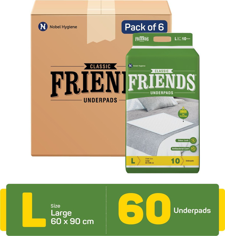 FRIENDS Classic Disposable Underpads ,Soft & Super Absorbency 60x90 cm Adult Diapers - L(120 Pieces)