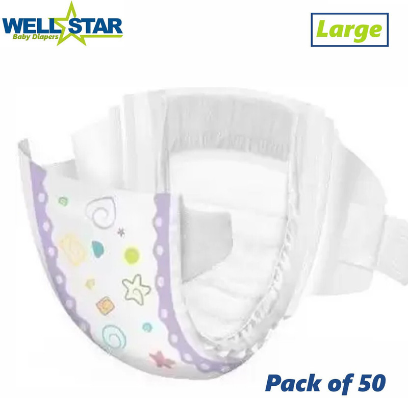 Wellstar Super Soft Baby Diaper (Open Tape ) with High Absorb Technology Large - L(50 Pieces)