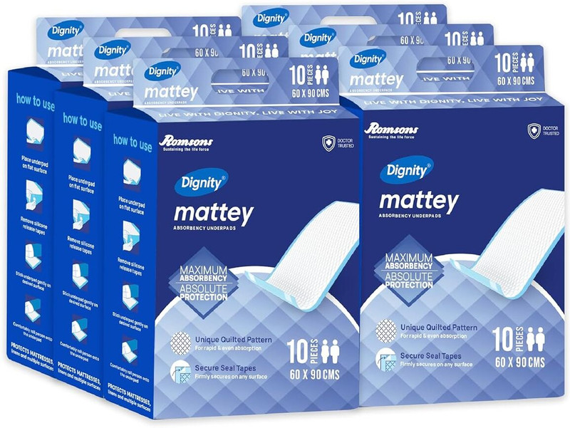 DIGNITY Mattey Disposable Underpads, 60x90 cm Adult Diapers - L(60 Pieces)