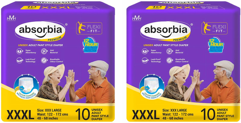 ABSORBIA Pant Adult Diaper - XXXL (10 Pieces)- Waist (48-68 inch) - ( Pack of 3 ) Adult Diapers - XXXL(30 Pieces)
