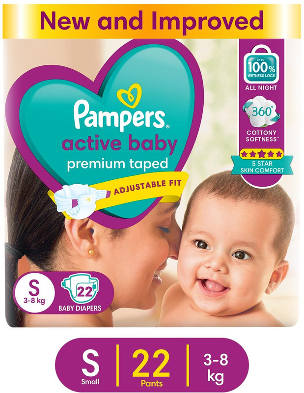 Pampers Active Baby Taped Diapers with Adjustable Fit - S(22 Pieces)