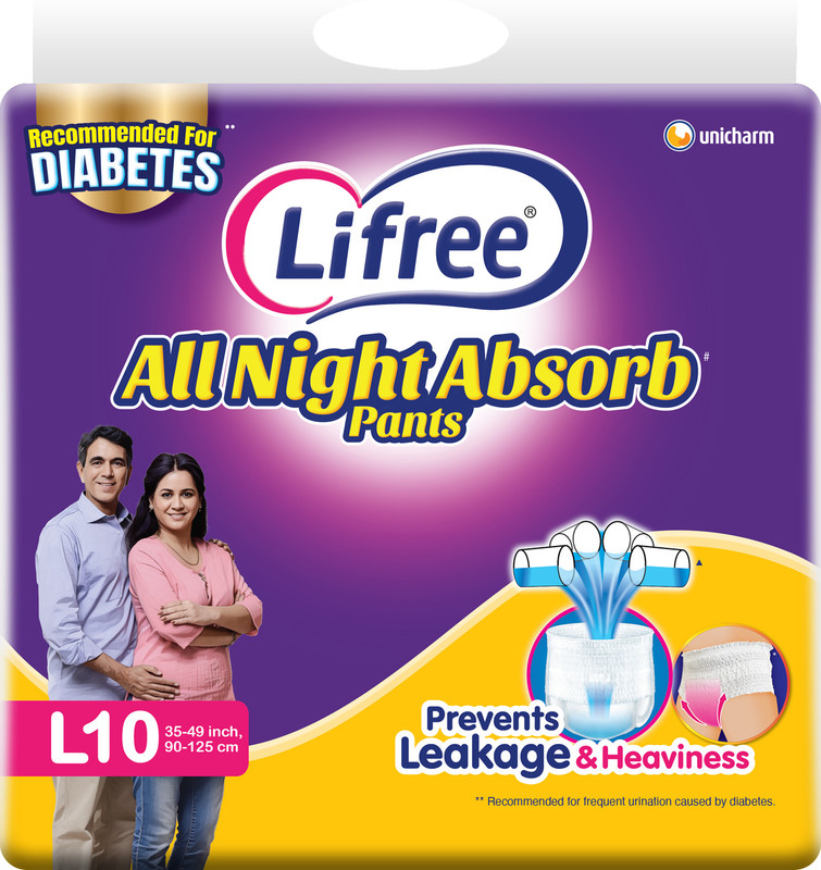 LIFREE All Night Absorb Pantsapers – Adult Di Up to 8 Hours Overnight Protection Adult Diapers - L(10 Pieces)
