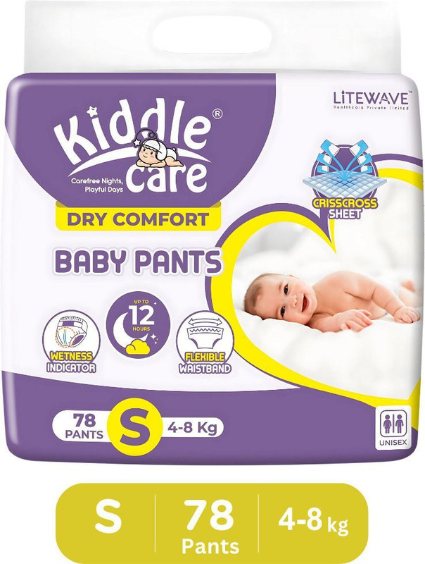 Kiddle Care Dry Comfort Baby Diaper Pants Small (4-8 kg) - 78 Pcs - S(78 Pieces)