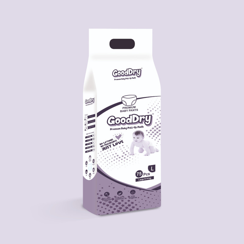 GoodDry Premium Extra Soft Baby Pant Diaper Large size - 75 piece - (9-14 kg) - L(75 Pieces)