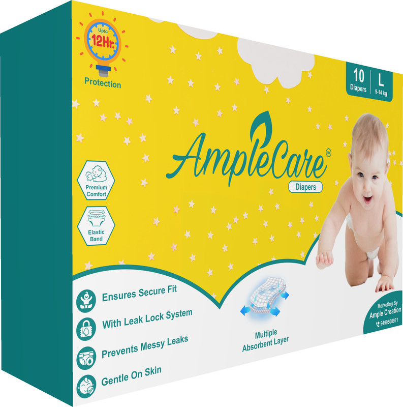 AmpleCare Baby Pant Diapers with Elastic Band And Soft Cotton Layer - L(10 Pieces)