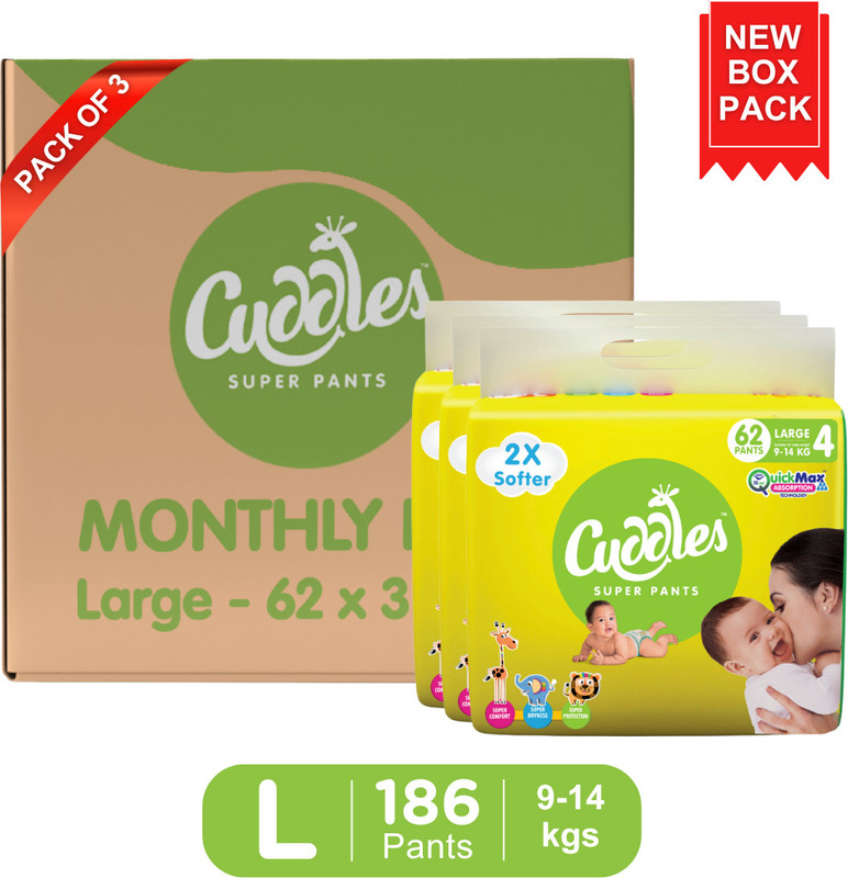 Cuddles - Super Pants Baby Diaper - Combo Pack of 3 - L(186 Pieces)