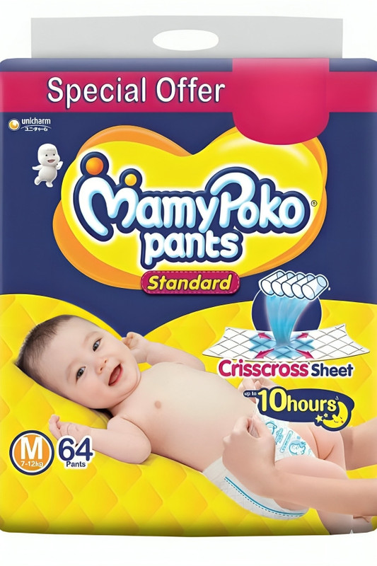 MamyPoko Cotton Diaper Pants – 10Hr Dry Comfort & Leak Protection - M(64 Pieces)