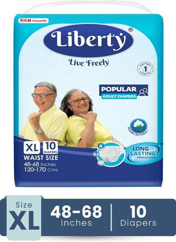 Liberty Popular Tape Adult Diapers,Waist Size (48-68 inches), 10 pieces Adult Diapers - XL