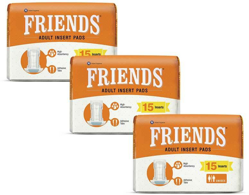 FRIENDS Unisex Disposable Adult Insert Pads - Pack of 3 (Each Pack 15 Pcs) Adult Diapers - S - M(45 Pieces)
