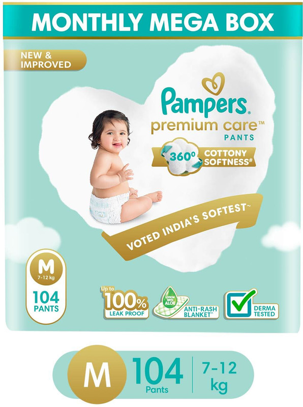 Pampers Premium Care Diaper Pants with 360 Cottony Softness - M(104 Pieces)