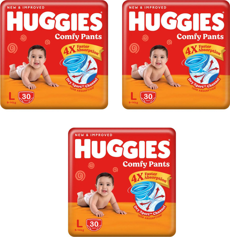 Huggies Wonder Pants Baby Fastest Absorbing Diapers Large Size Combo(Pack of 3) - L(90 Pieces)