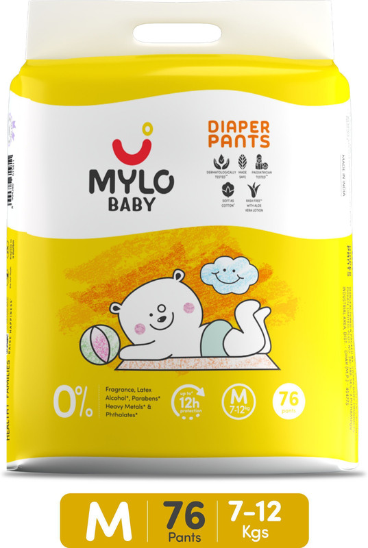 MYLO Baby Diaper Pants|Super Absorbent with Aloe Vera|Leak Proof|Anti Rash|Jumbo Pack - M(76 Pieces)