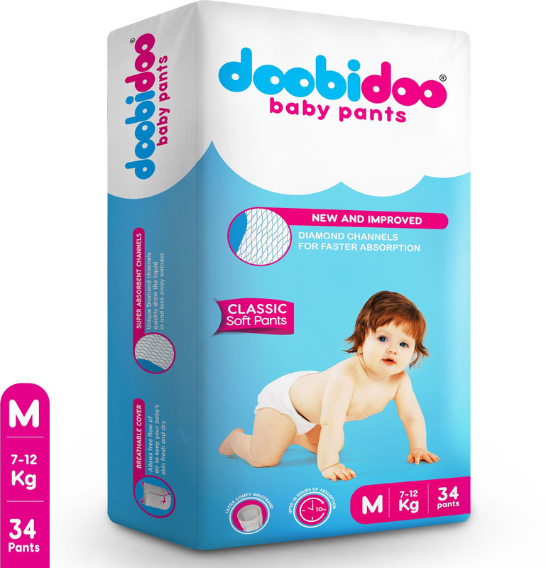 Doobidoo Newly Improved Classic Soft Diaper Anti-Leak Highly Absorbent Baby Pant 7-12Kg - M(34 Pieces)