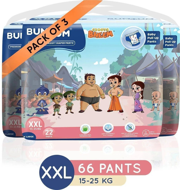 BUMTUM Chota Bheem Baby Diaper Pants with Leakage Protection - XXL(66 Pieces)