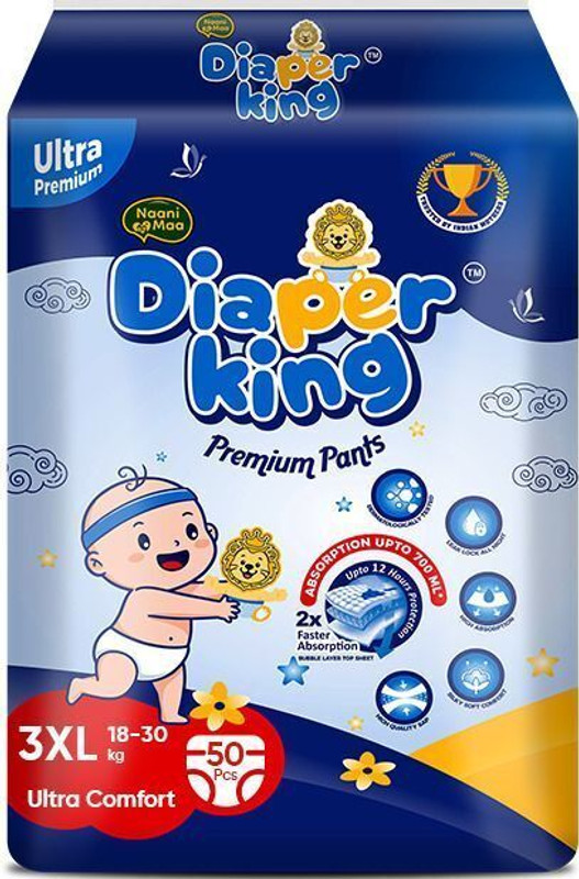 NaaniMaa Diaper King Ultra Comfort Baby Diaper Pants 3XL 50 Pieces, 12 Hours Dryness - XXXL(50 Pieces)