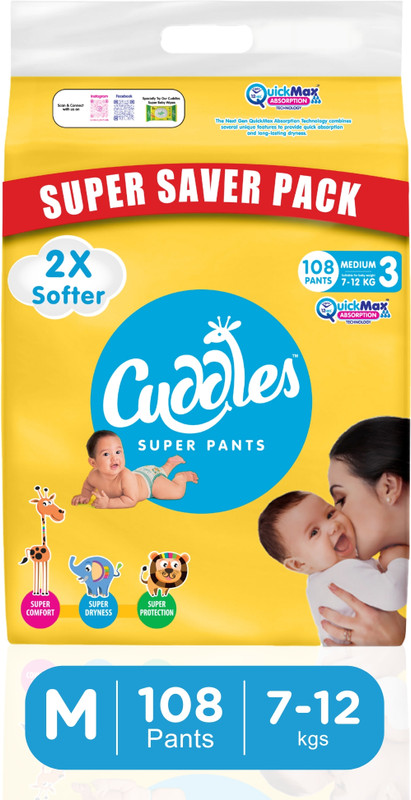 Cuddles - Super Pants Super Saver Pack Pant Style Diaper - M(108 Pieces)
