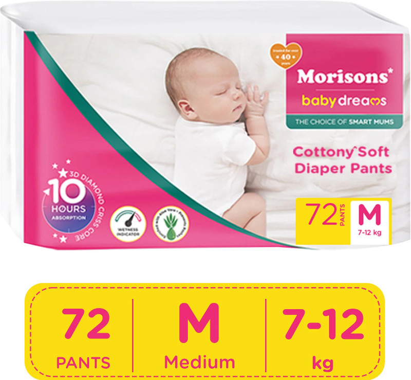 Morisons Baby Dreams Cottony Soft Pant Diapers - M(72 Pieces)