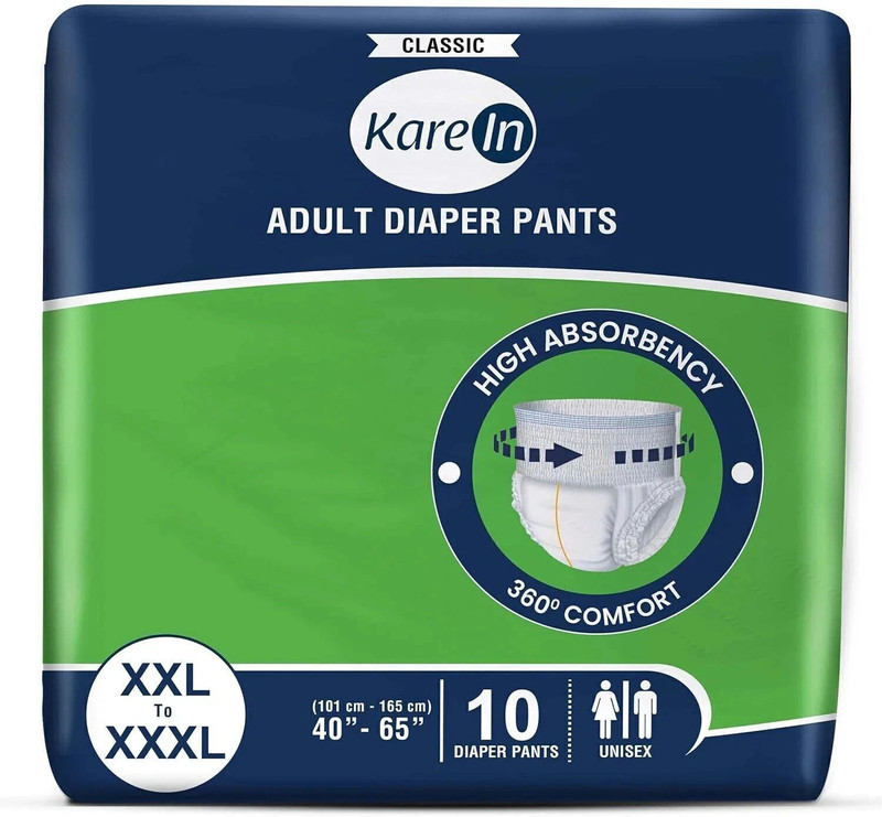 KareIn Classic Adult Diaper Pants, XXL-XXXL 101-165 Cm (40"- 65"), Unisex, Leakproof Adult Diapers - XXL - XXXL(10 Pieces)