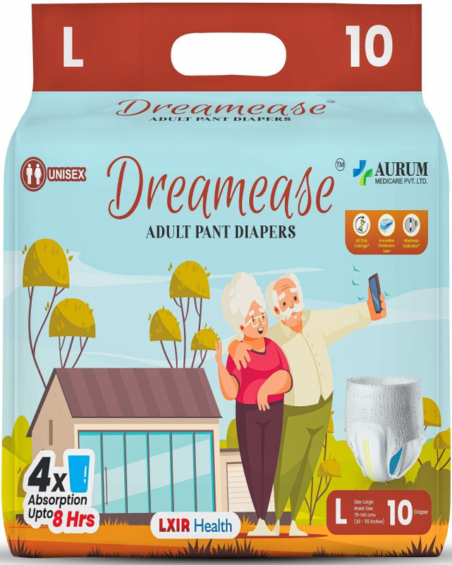 Dreamease Adult Pant diaper with Japanese SAP | Super absorbent| L Size-Pack of 1 Adult Diapers - L(10 Pieces)