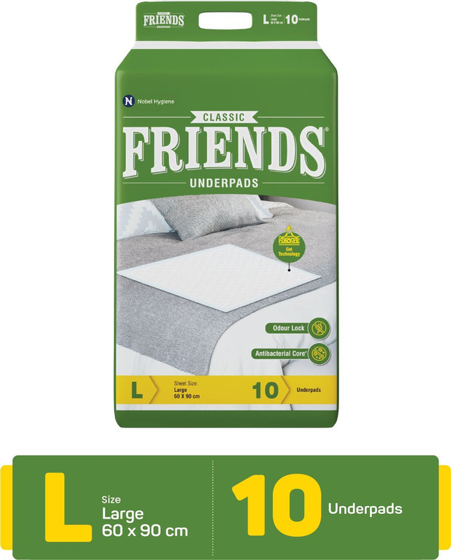 FRIENDS Classic Disposable Underpads ,Soft & Super Absorbency 60x90 cm Adult Diapers - L(10 Pieces)