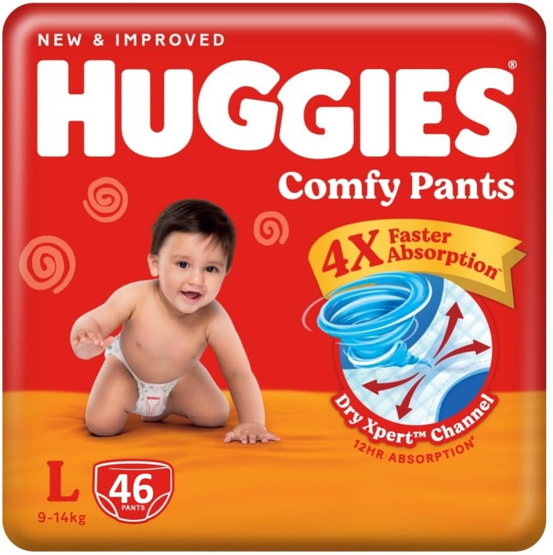 Huggies Comfy Pants Upto 4X absorption - Large (46 Pieces) - L(46 Pieces)