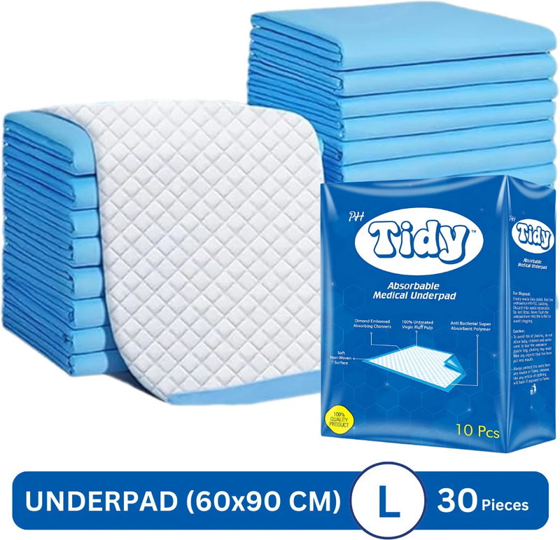 PH TIDY Disposable, Soft and Super Absorbent Underpads | (60x90 CM) | Pack of 3 | Adult Diapers - L(30 Pieces)