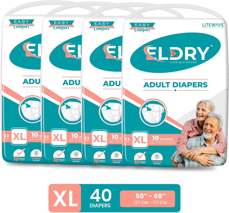 Eldry Adult Tape Style Unisex Diaper Waist Size (50-68 Inch | 127-172 cm) Adult Diapers - XL(40 Pieces)