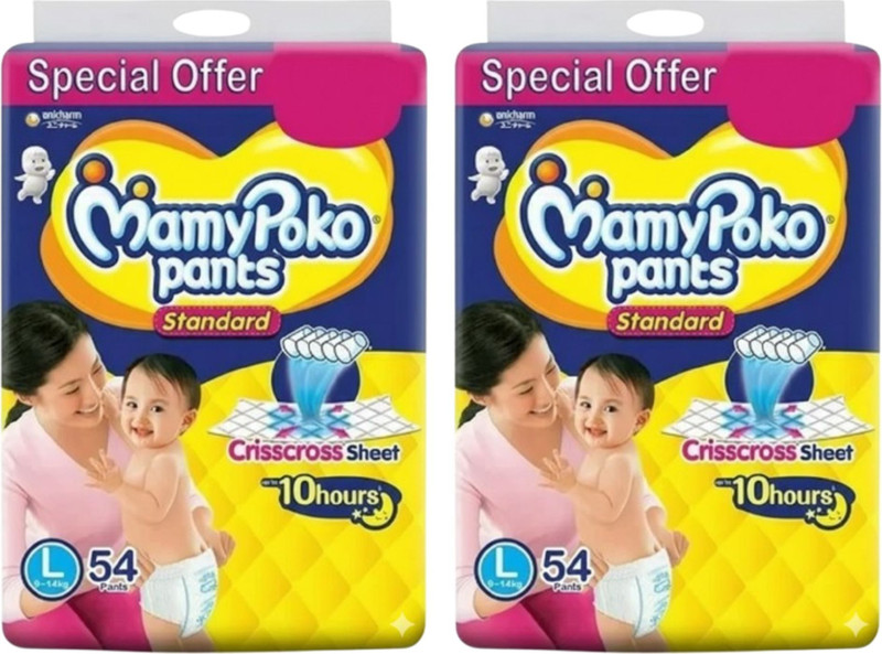 MamyPoko Standard Baby Diaper Pants Size Large (Pack of 2) - L(108 Pieces)
