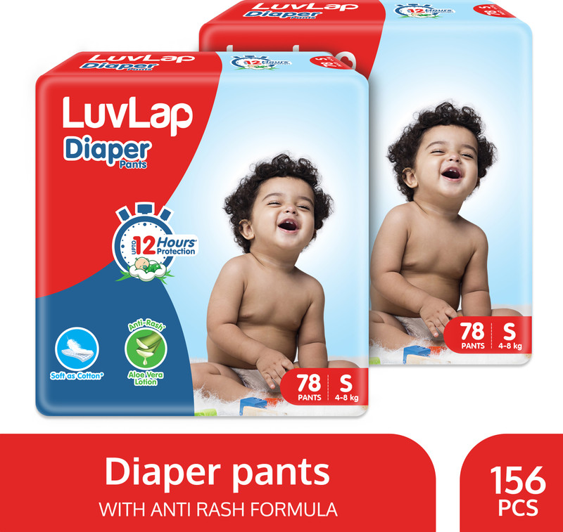 LuvLap Diaper Pants Small (SM) 4 to 8Kg, Super Jumbo Pack, Baby Diaper Pants, - S(156 Pieces)