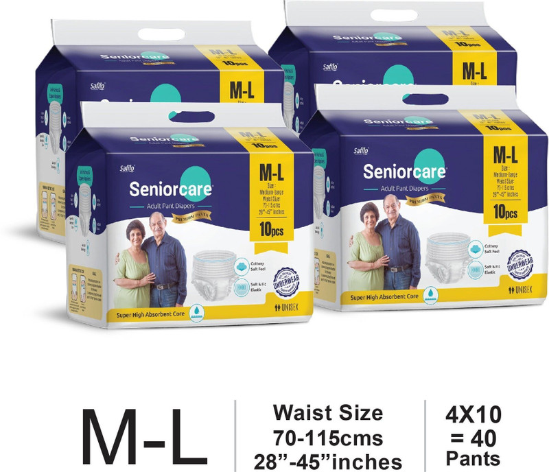 Seniorcare Adult Pull Up Diaper Pants(Waist Size (70-115 Cm | 28 -45 Inch) (10*4 Pcs) Adult Diapers - M - L(40 Pieces)
