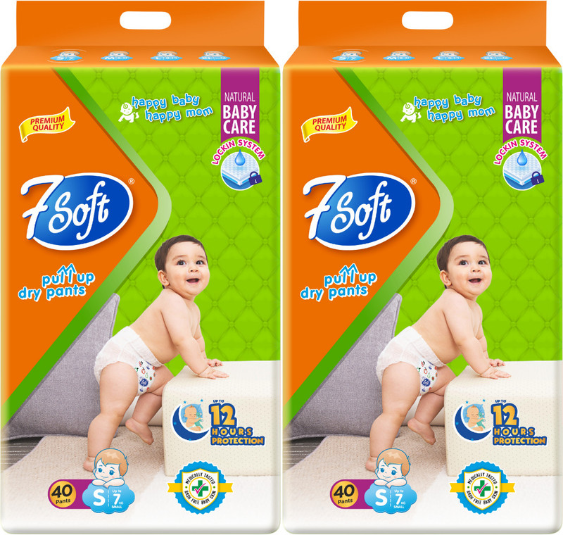 7 Soft Premium Baby Diaper Pants S Size 80 Pants (3-8 kg) Soft & Extra Absorbent - S(80 Pieces)