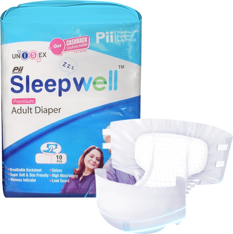 Pii SLEEPWELL Premium Tape Style Adult Diapers for Men & Women - L(10 Pieces)