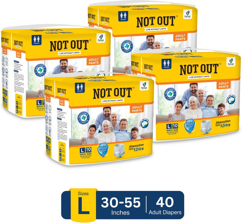 NOT OUT Overnight Protection with 3D Core, Odour Control & Up to 12-Hour Absorption - M(60 Pieces)