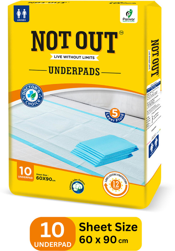 NOT OUT Underpad with 12-Hour Protection & 5-Layer Quick Lock System | Pack of 3 Adult Diapers - L(30 Pieces)
