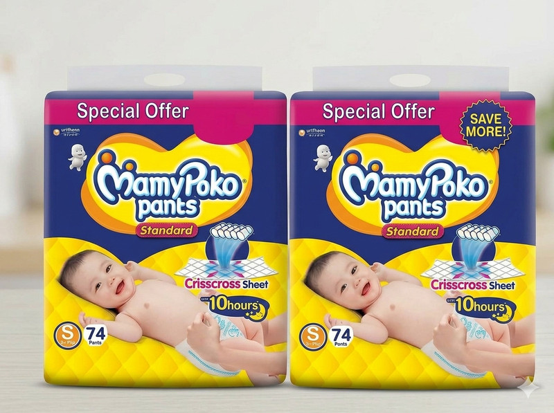 MAMYPOKOPANTS crisscross sheet baby with mamypoko logo small s 74 pack 2 - S(148 Pieces)