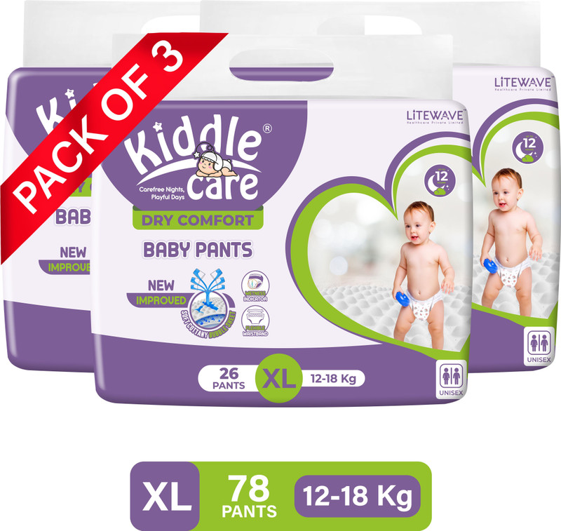 Kiddle Care Advanced Soft Extra Large Baby Diaper Pants 12-18kg - XL(78 Pieces)