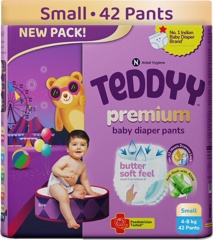 TEDDYY Butter Soft Feel Premium Baby Diaper Pants with AloeVera upto 12 Hrs Dry lock - S(42 Pieces)