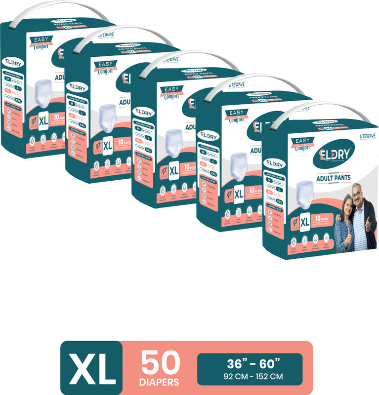 Eldry Adult Diaper XL, Pant Unisex, Waist Size (36-60 Inch | 92-152 cm) Adult Diapers - XL(60 Pieces)
