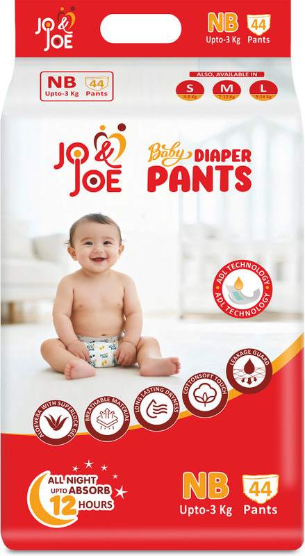 Jo & Joe Baby Diaper Pants with 12hrs Absorption | Newborns (up to 3kg), Pack Of 1 - New Born(44 Pieces)