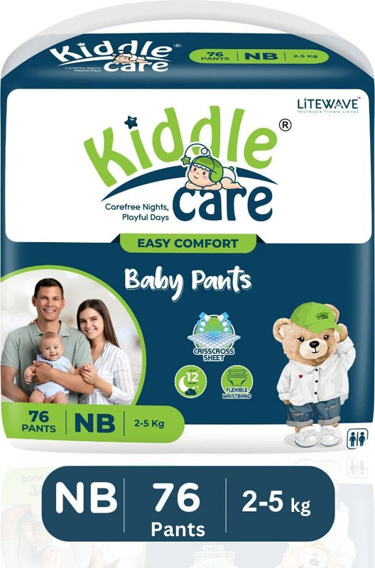 Kiddle Care Easy Comfort Baby Diaper Pants | New Born/Extra Small (NB/XS) | 2-5 Kg - New Born(76 Pieces)