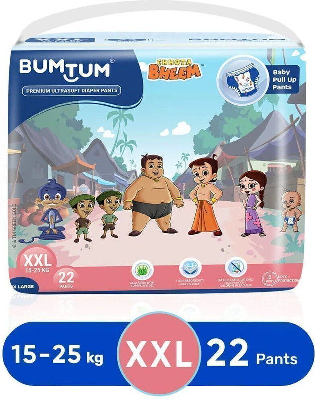 BUMTUM Chhota Bheem Premium Baby Pull-Up Diaper Pants with Aloe Vera,Wetness Indicator and 12 Hours Absorption - XXLarge - XXL(22 Pieces)