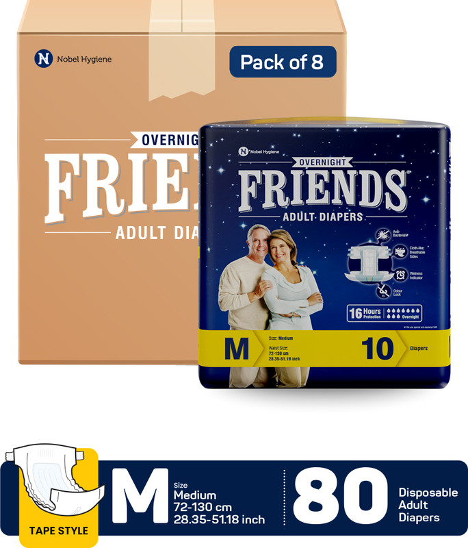 FRIENDS Overnight Unisex Adult Diapers Medium Waist Size Adult Diapers - M(80 Pieces)