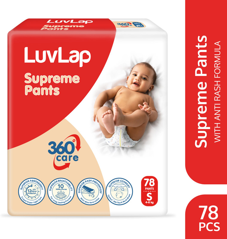 LuvLap Supreme Diaper Pants Small (SM) 4 to 8Kg, 78Pcs - S(78 Pieces)