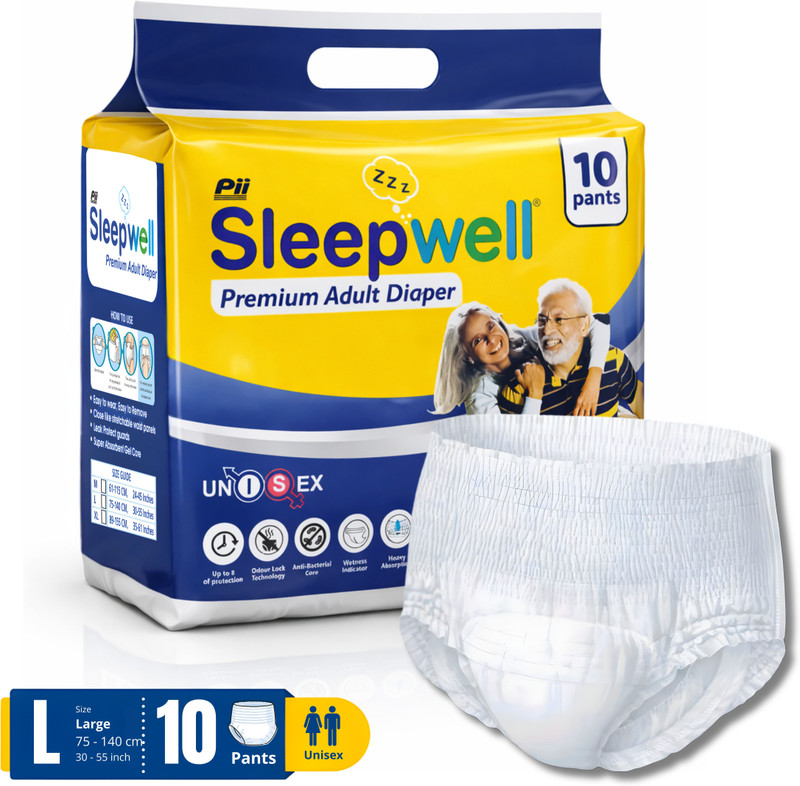 Pii SLEEPWELL Premium Pant Style Pack of 1x10 - L(10 Pieces)