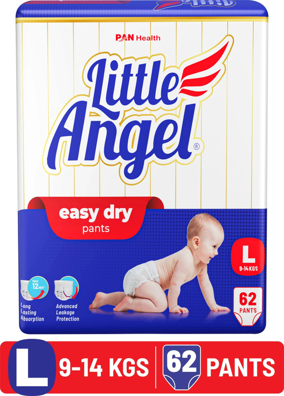 Little Angel Easy Dry Diaper Pants with 12 hrs absorption Large Size, 9-14 Kgs - L(62 Pieces)