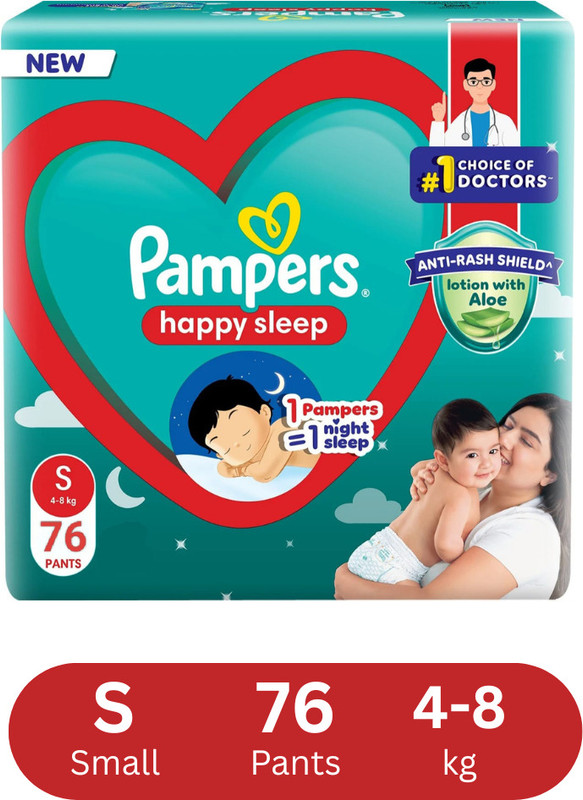 Pampers Anti rash lotion with Aloe vera baby Large size diaper pants(Pack of 2) - S(76 Pieces)